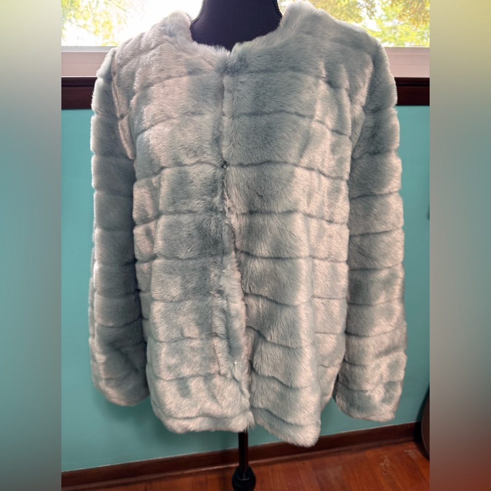 NWT LOFT Light Blue Teddy Jacket Super Soft Plush Faux Fur